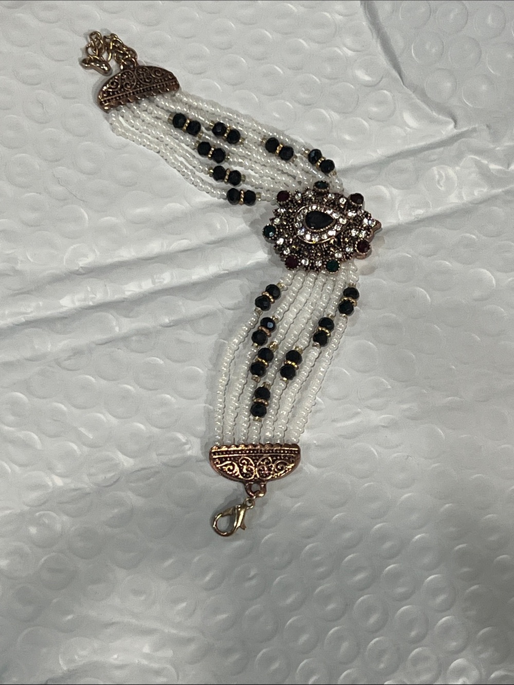 Traditional Indian Multi-Row Seed Pearl and Kundan Statement Bracelet